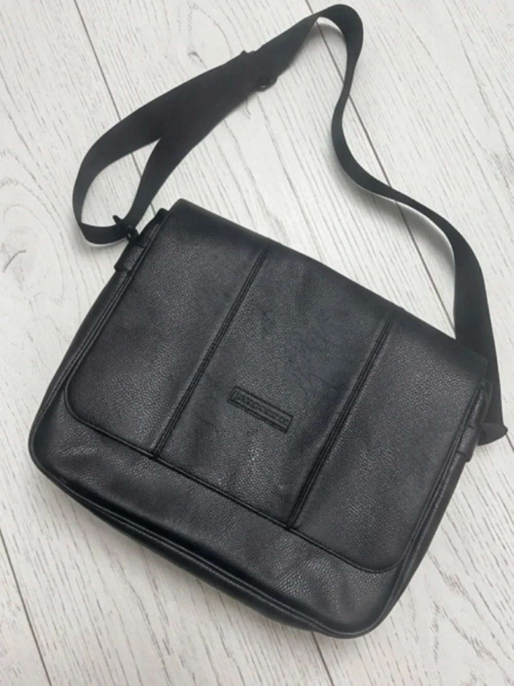 James Campbell Black Leather Messenger Satchel